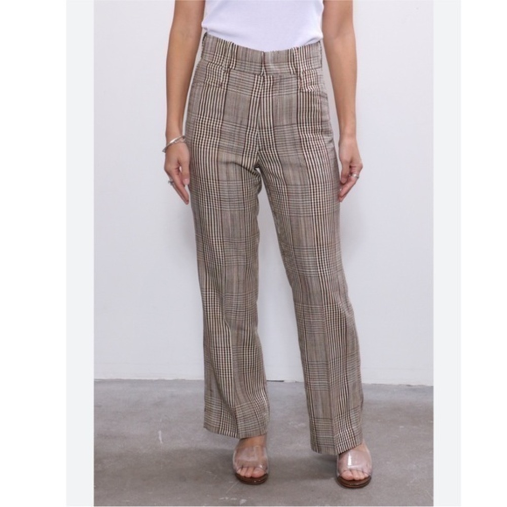 Re/Done Plaid High-Rise Straight Trousers in Brown and Tan